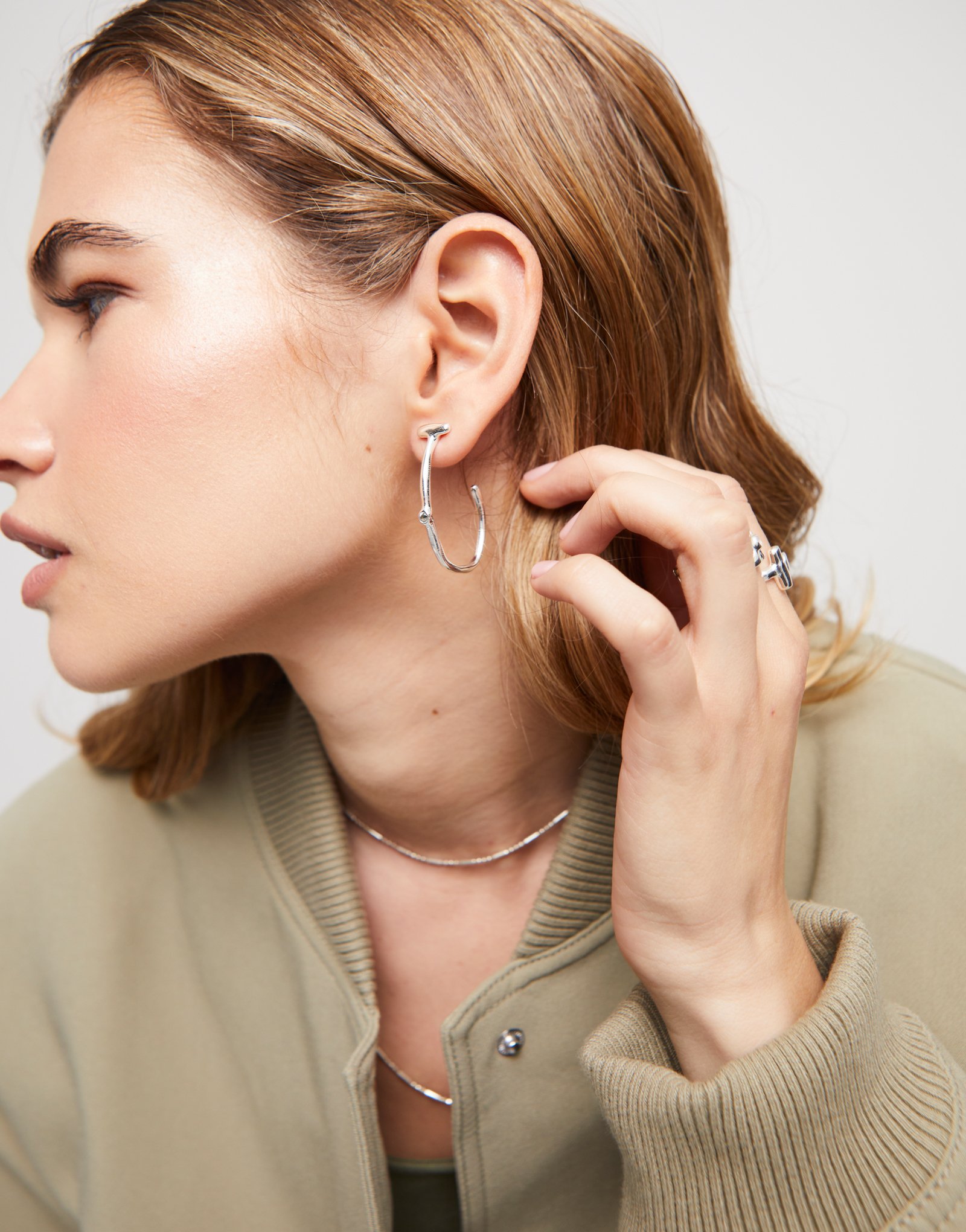 Sterling silver-plated hoop earrings with white topaz, Silver, large thumbnail